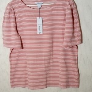 Liz Claiborne Blush Striped Blouse, Casual, Comfort, Cotton
